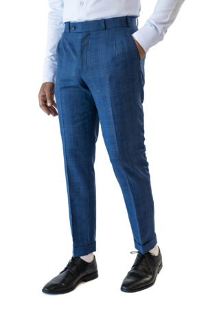 Mid Blue Checks Trouser