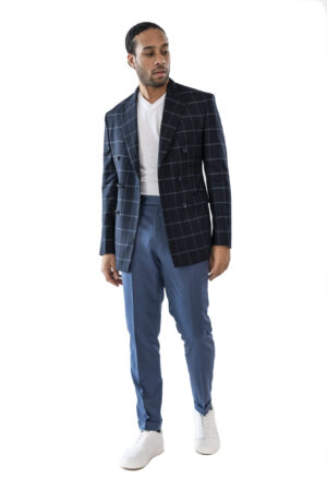 Navy Checks Double-Breasted Jacket