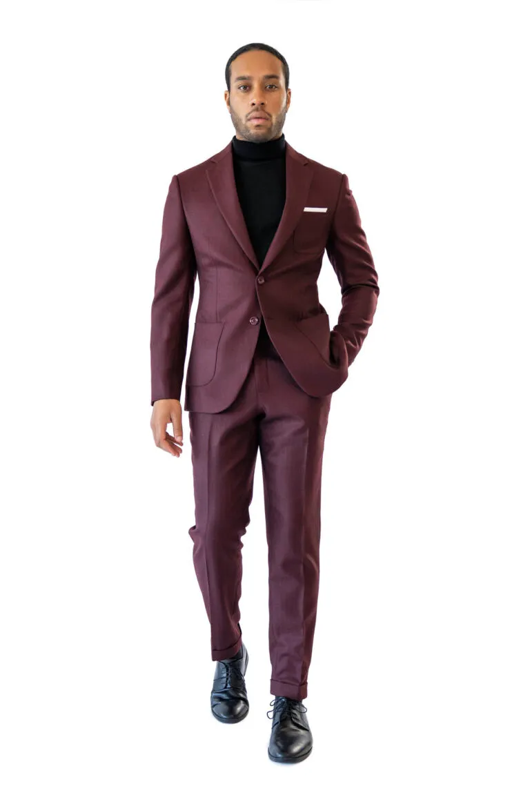 contemporary maroon suit